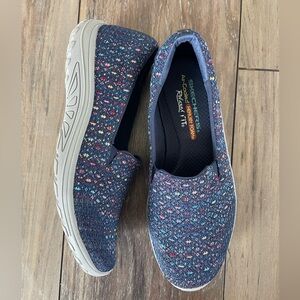Skechers Women Relaxed Fit: Reggae Fest Wicker Navy slip on sneakers size US7.5